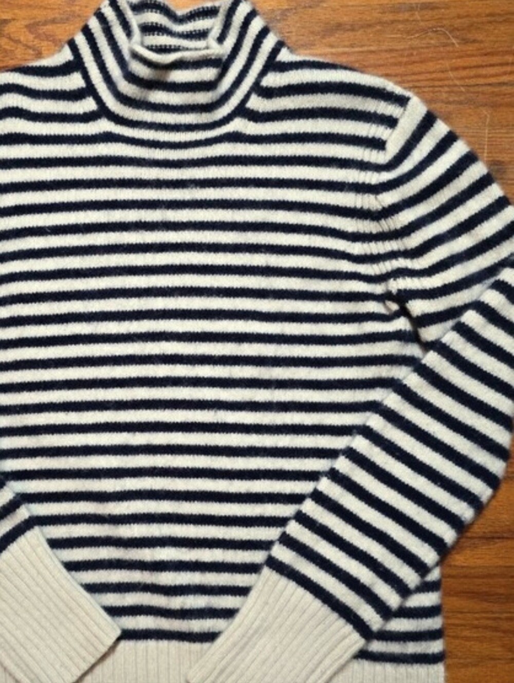J.Crew Wool Cashmere Blend Sweater Breton Stripe Mariner Navy Cream Medium